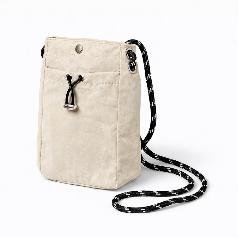 Beige‎ Nylon Utility Crossbody Bag Rope Strap Gorpcore Techwear Pouch